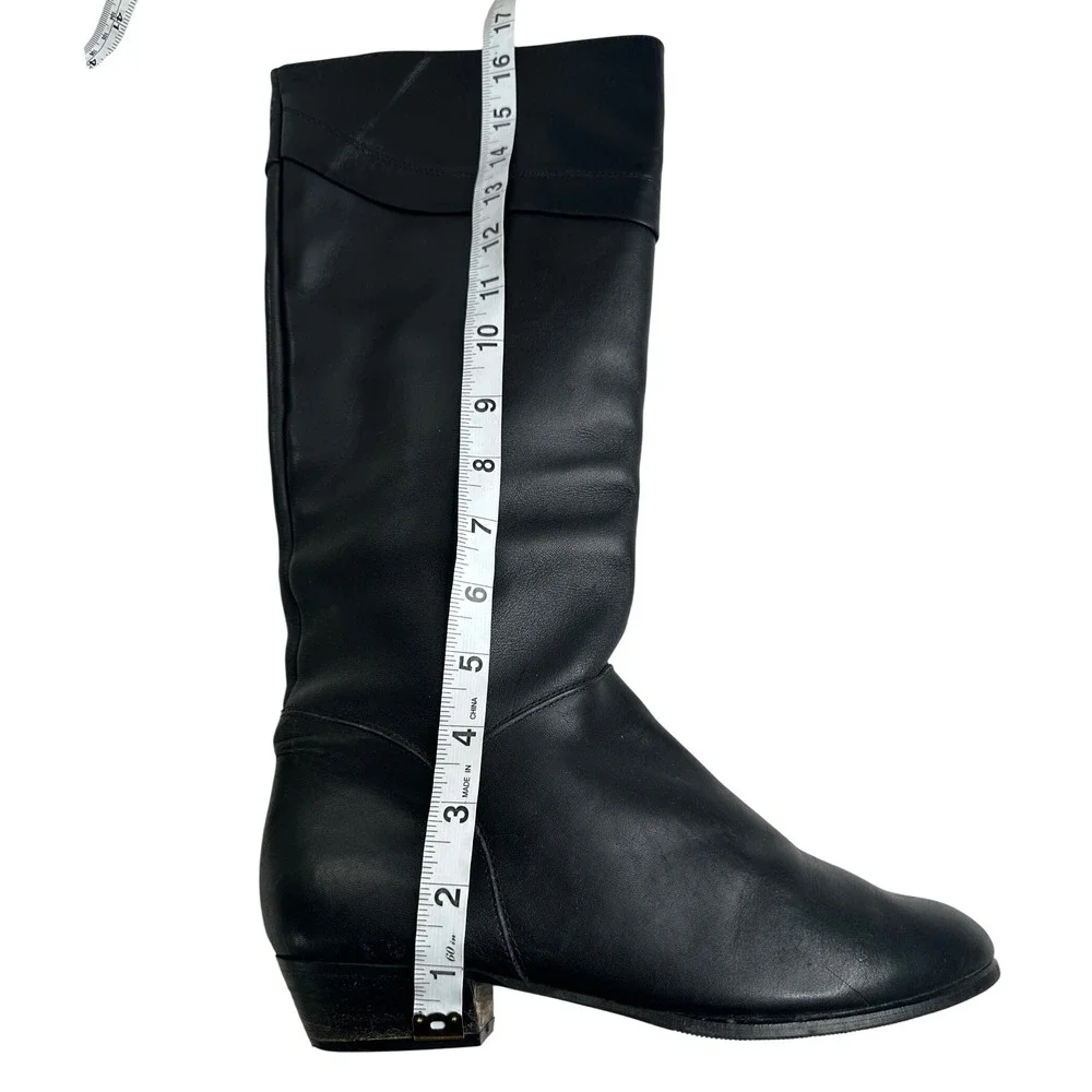 Black Leather Knee High Boots Women Made in‎ Spain Size 8 Boho Western Chic